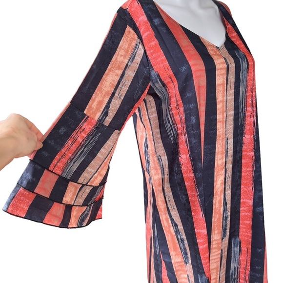 NWT's Womens Blue/Orange Striped Dress Layered Sleeves Sz. MD - Picture 2 of 8